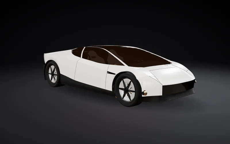 3D render of the car, front three-quarter view